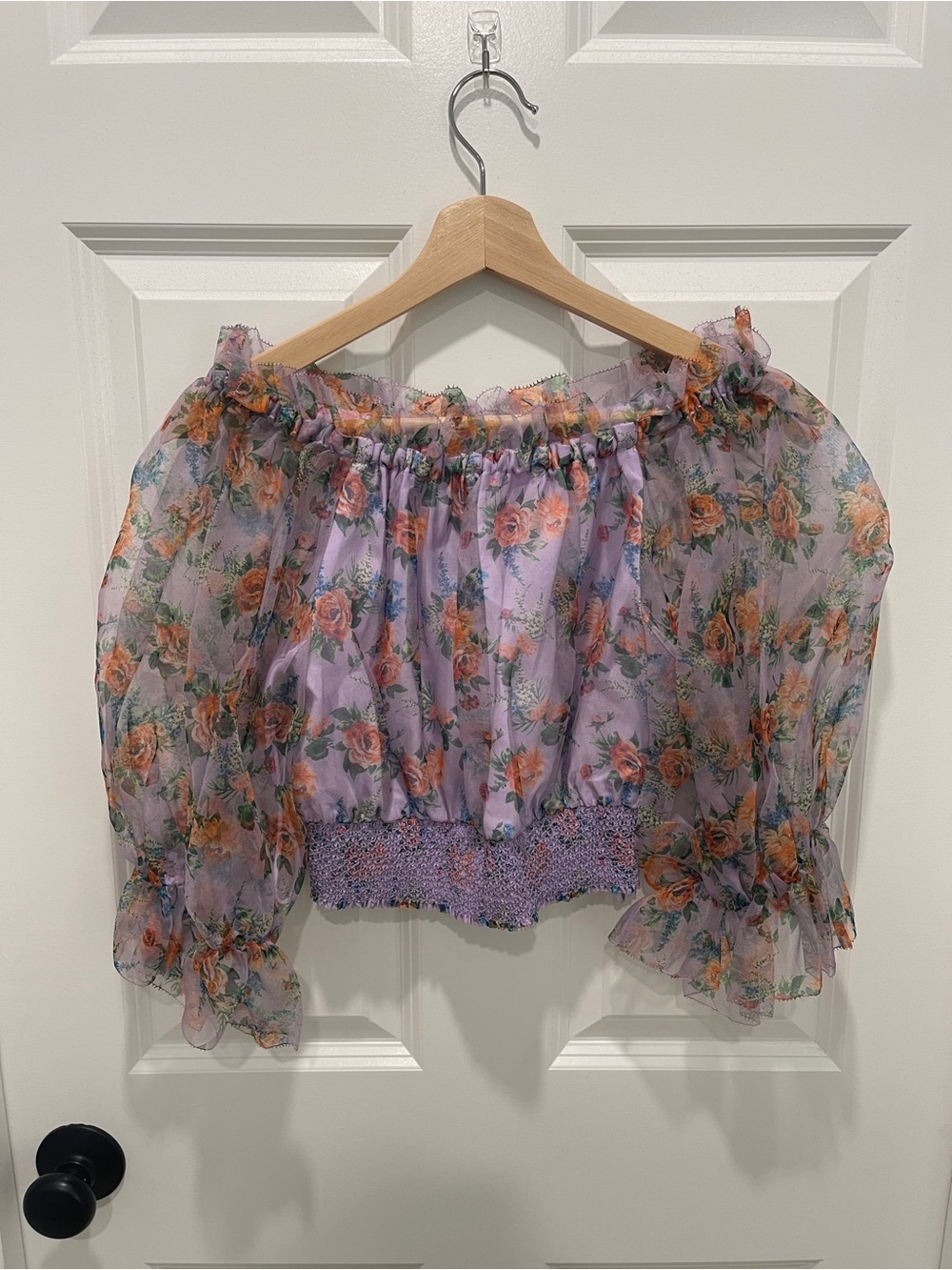 NWT Alice + Olivia Lavender Sheer Floral Off-Shoulder Crop Top